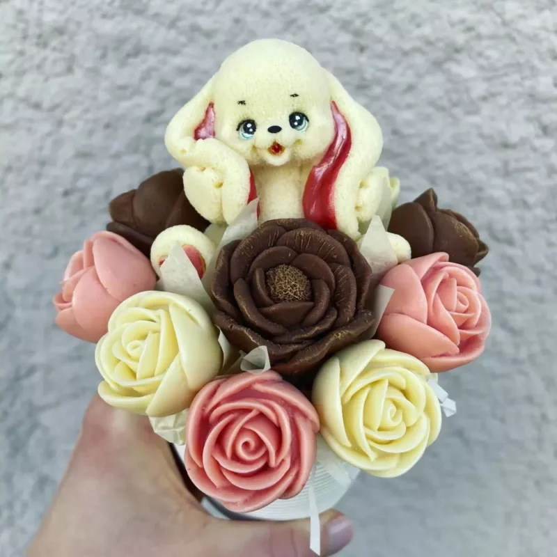 Bouquet de Pâques avec figurine en chocolat personnalisé