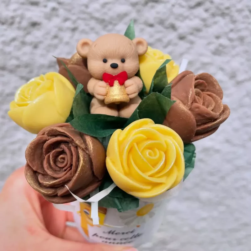 Petit bouquet École de fleurs en chocolat personnalisé