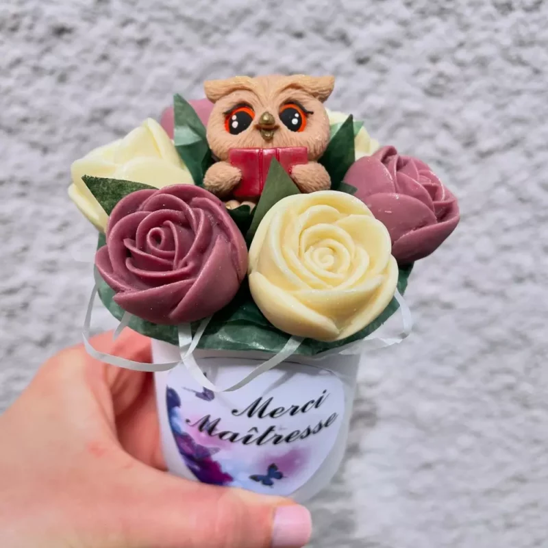 Petit bouquet École de fleurs en chocolat personnalisé