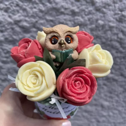 Petit bouquet École de fleurs en chocolat personnalisé