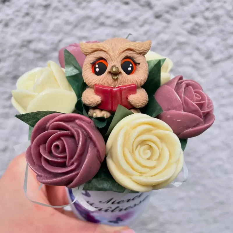 Petit bouquet École de fleurs en chocolat personnalisé