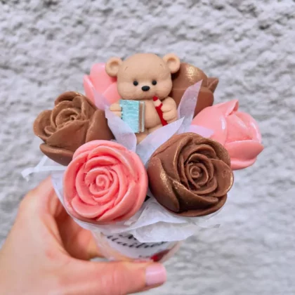 Petit bouquet École de fleurs en chocolat personnalisé