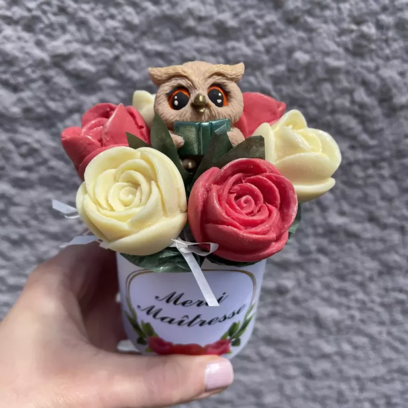 Petit bouquet École de fleurs en chocolat personnalisé