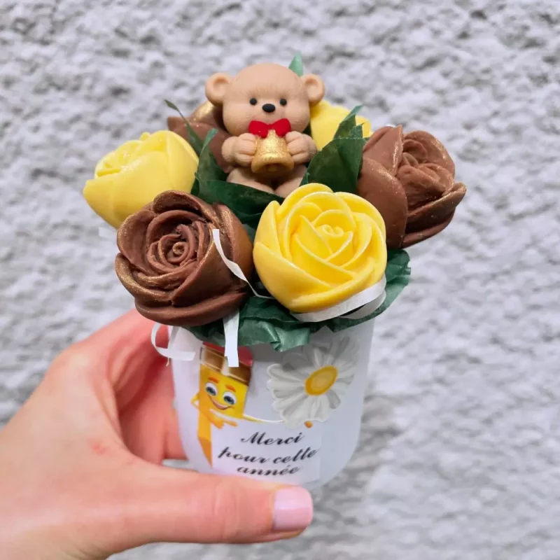 Petit bouquet École de fleurs en chocolat personnalisé